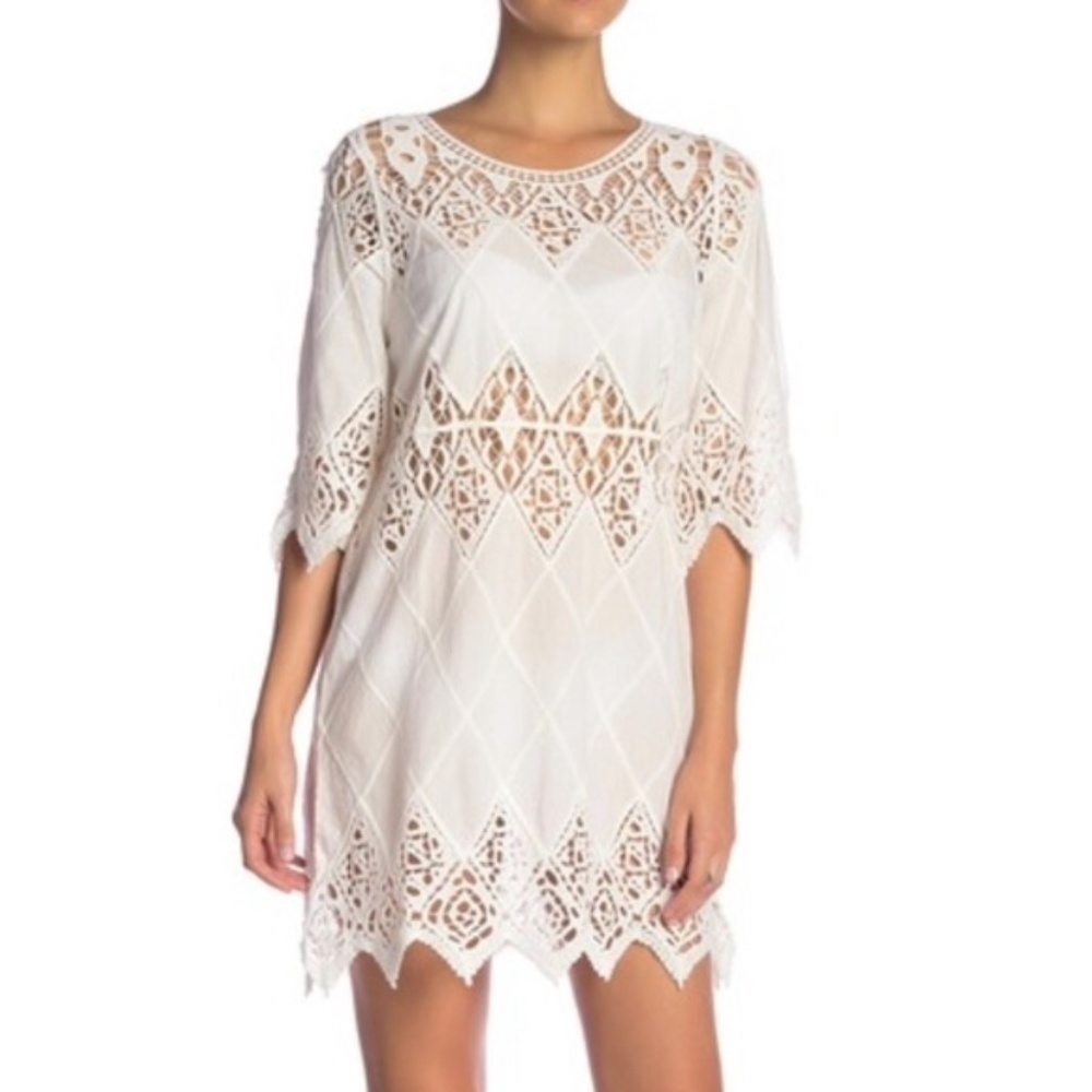 NWOT Pilyq Lisi Crochet Lace Cut Out Coverup Dress in Water Lily XS/S